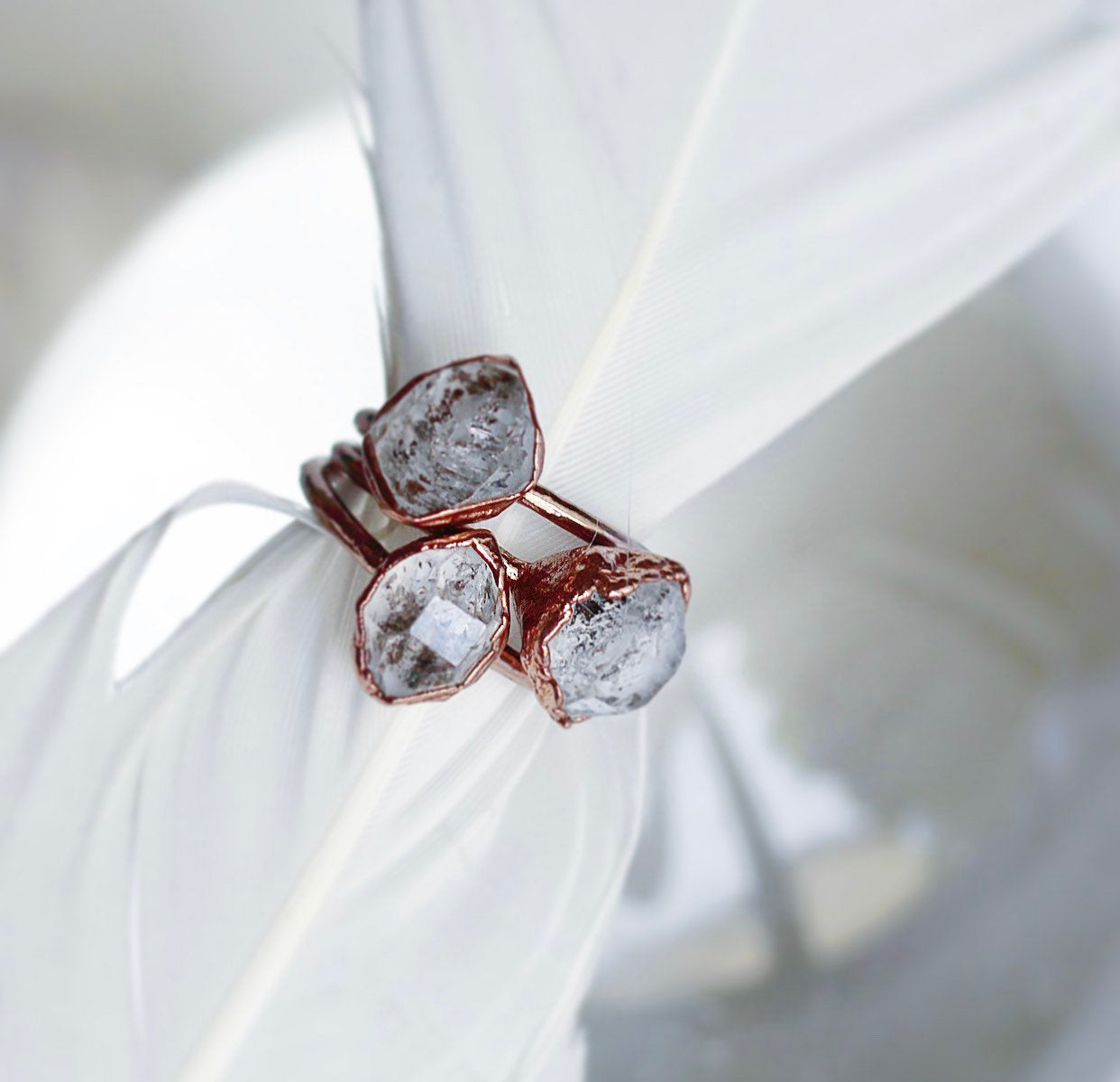 Raw Herkimer Diamond Ring, April Birthstone Jewelry, April Birthstone Ring, Chunky Crystal Ring, Rough Crystal Ring, Alternative Wedding