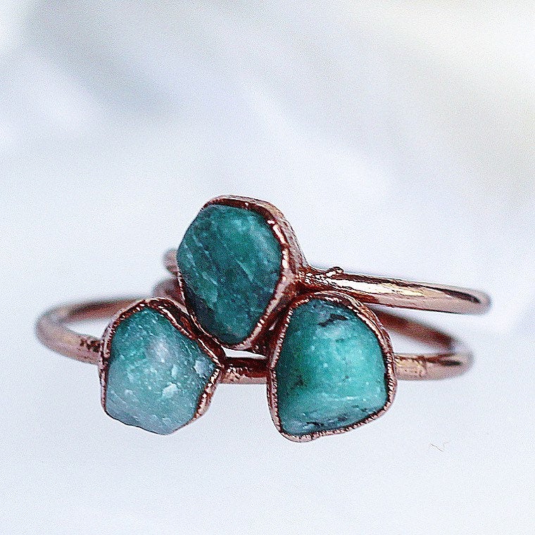 Raw Emerald Ring, Stackable Ring, May Birthstone Ring, Green Gemstone Ring, Raw Emerald Jewelry, May Birthday Jewelry, Raw Stone Ring