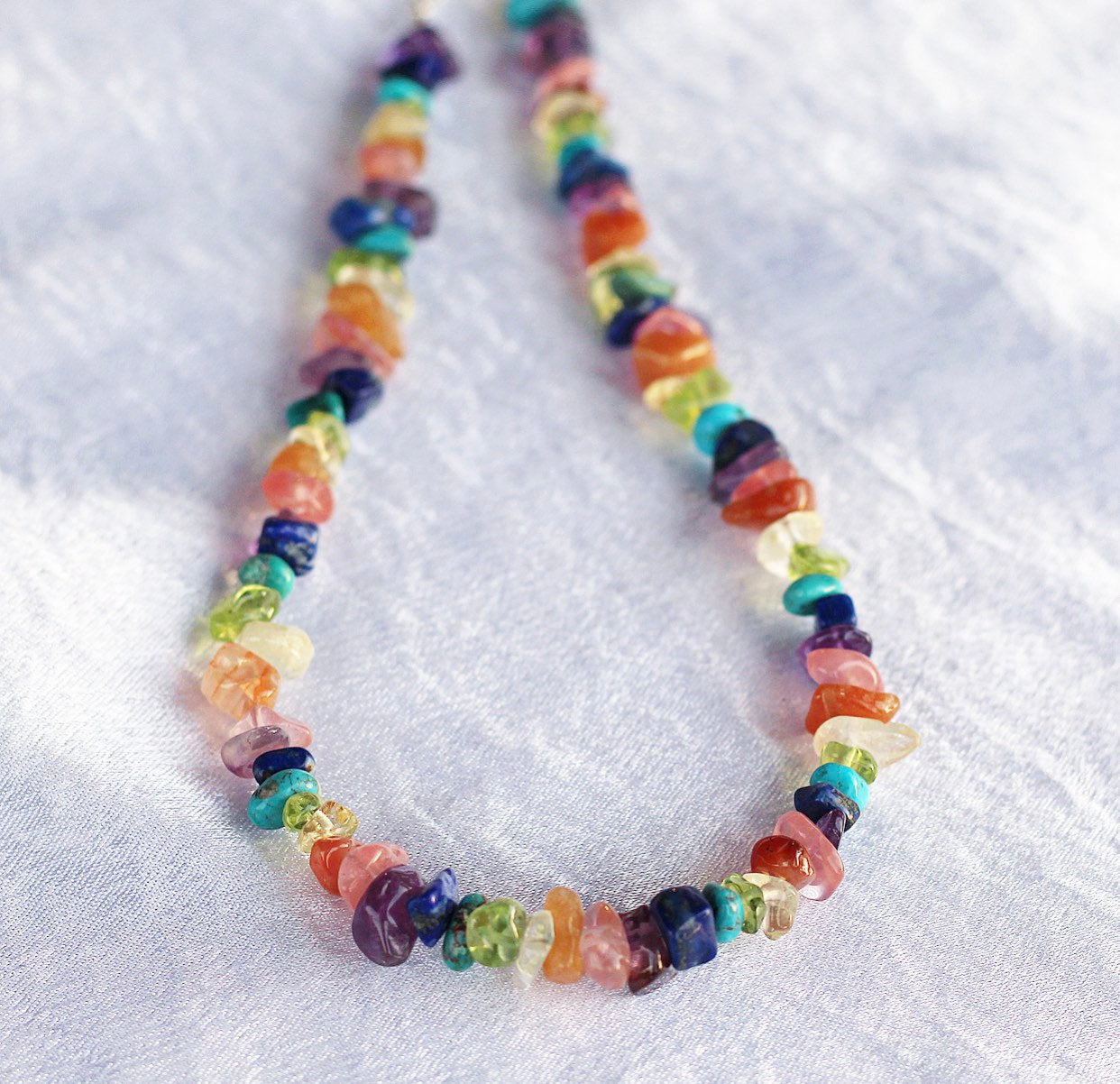 Rainbow Beaded Necklace, Puka Style Necklace, 90s Bead Necklace, Chakra Bead Necklace, Chakra Gemstone Necklace, Beaded Hippie Necklace