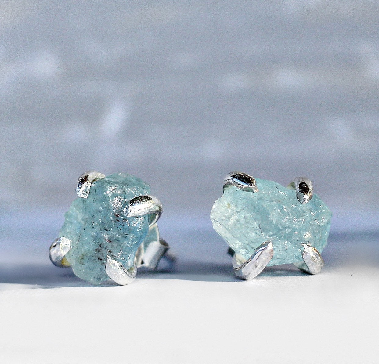 Raw Aquamarine Claw Studs Aquamarine stones – Buddha Blossom Jewels
