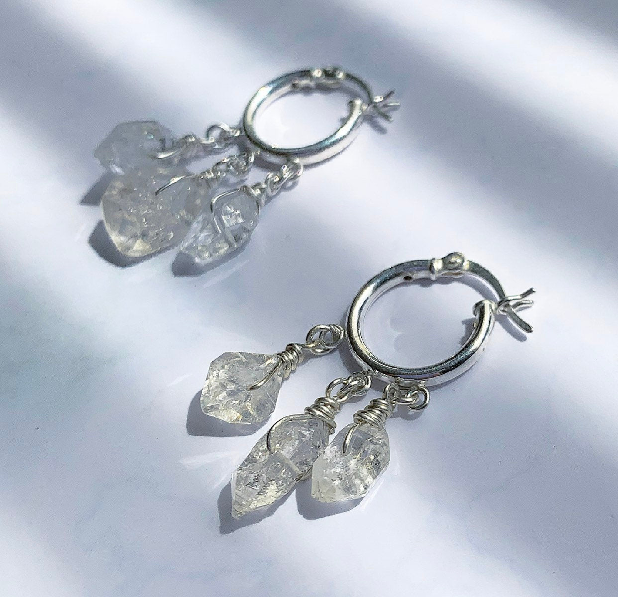 Herkimer Diamond Huggies, Crystal Ear Huggies, 14k Gold Huggie Earrings, Herkimer Diamond Hoop Earrings, Gift for Her, Sterling Silver Hoops