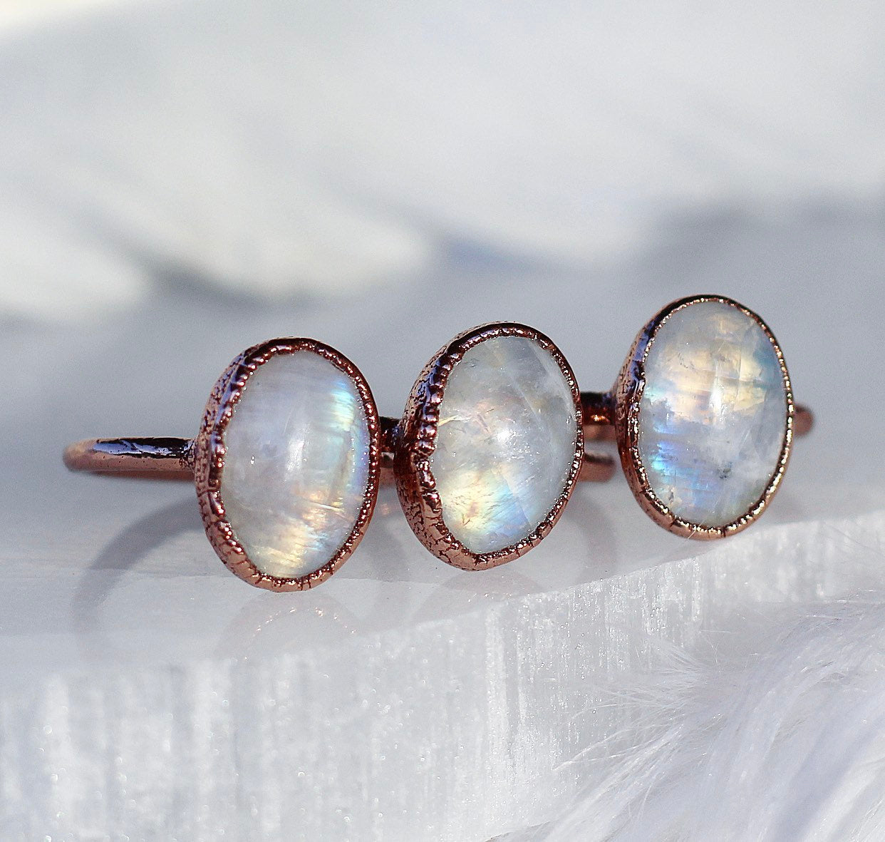 Moonstone Oval Ring, Moonstone Raw Stone, Big Raw Moonstone Ring, Rainbow Moonstone Ring, Moonstone Copper Ring, Raw Chunky Stone Ring