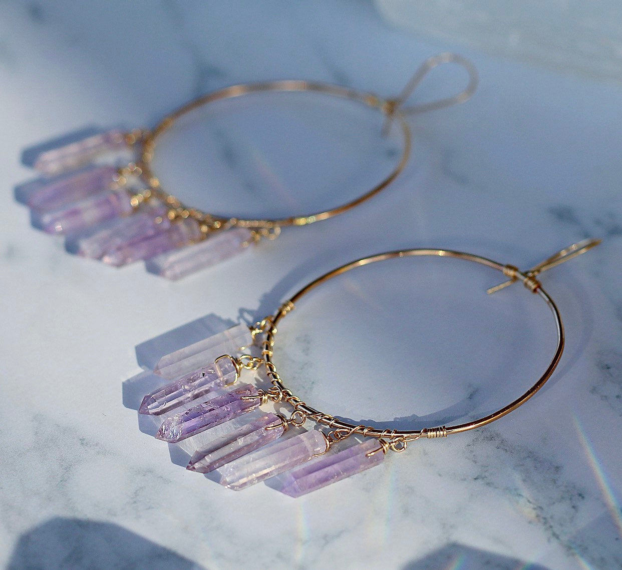 Boho Crystal Statement Earrings, Boho Chandelier Hoops, Crystal Point Statement Hoops, Healing Stone Earrings, Boho Gemstone Hoops