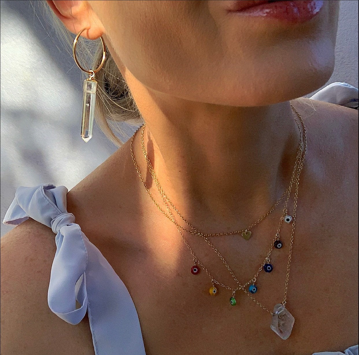 Crystal Quartz Huggie Hoop Earrings, Crystal Quartz Ear Huggies, Gold Filled Huggie Charm Earrings, Sterling Silver Quartz Hoops