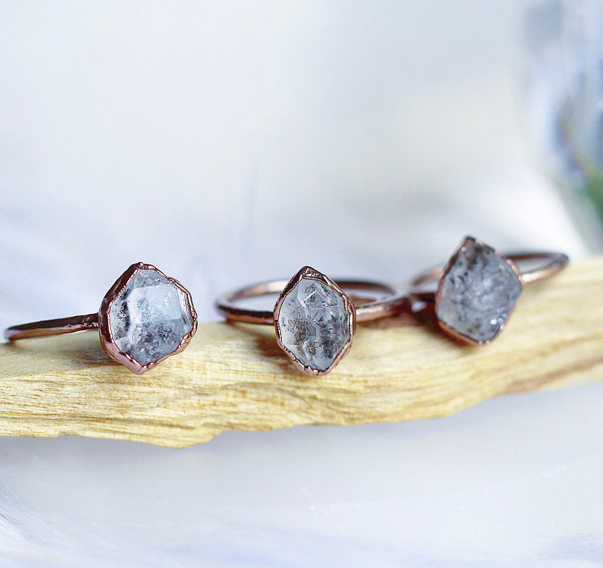 Raw Herkimer Diamond Ring, April Birthstone Jewelry, April Birthstone Ring, Chunky Crystal Ring, Rough Crystal Ring, Alternative Wedding