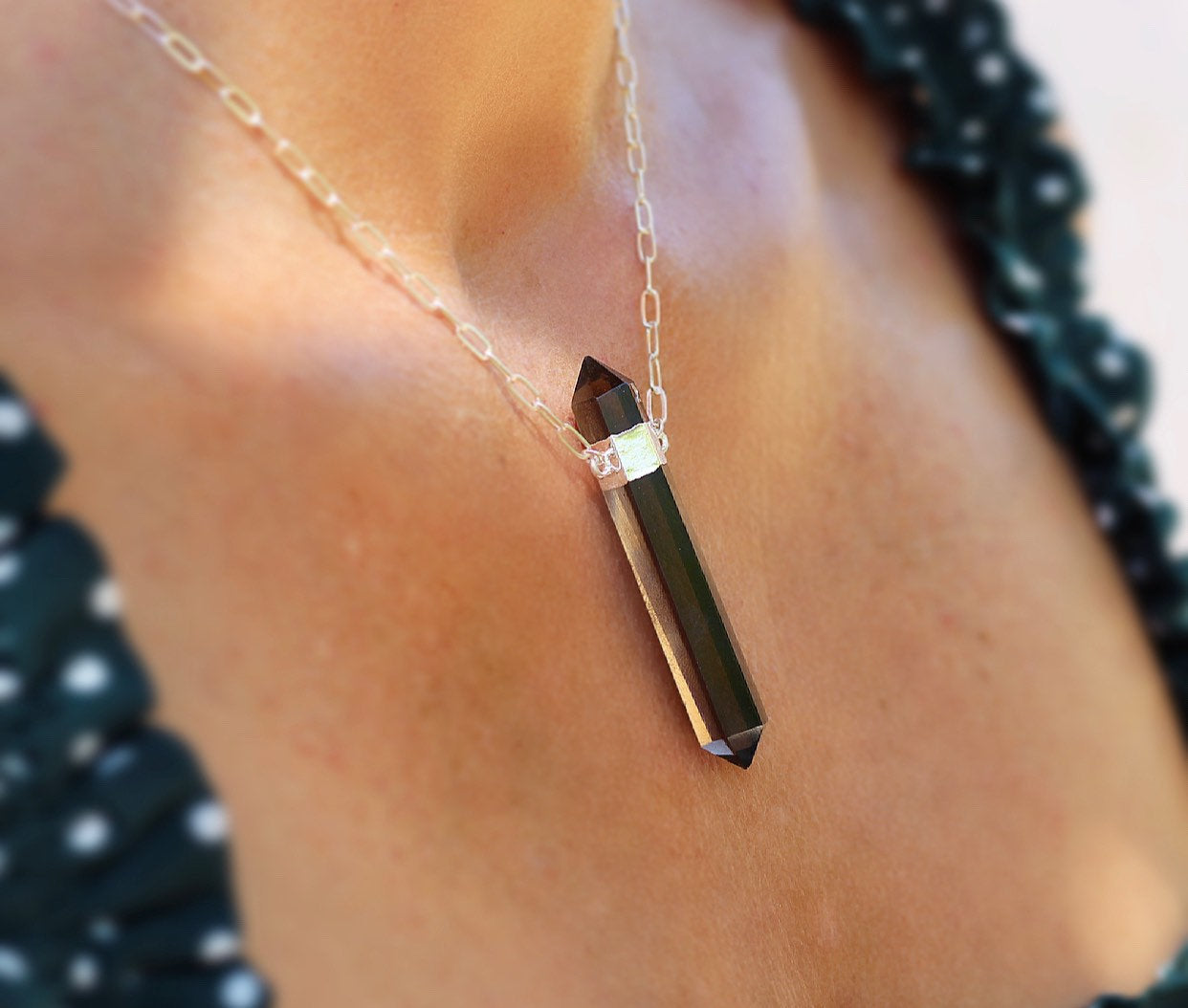 Smoky Quartz Point Necklace, Black Crystal Necklace, Smoky Quartz Point Pendant, Crystal Necklace Grounding, Protection Crystal Necklace
