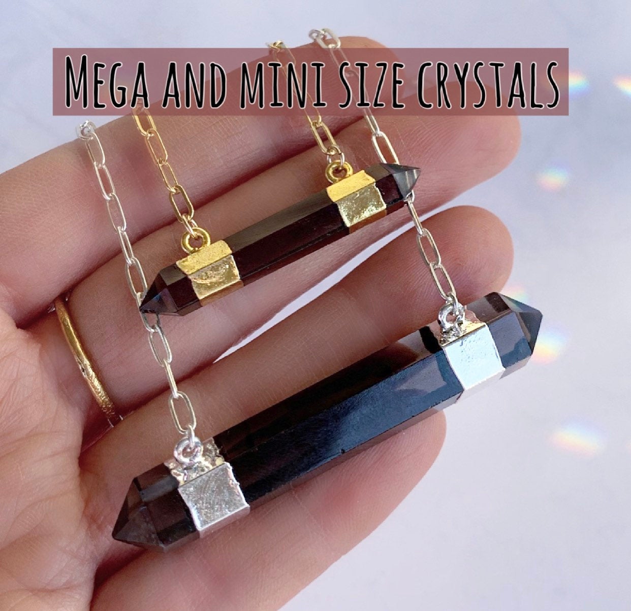 Smoky Quartz Bar Necklace, Chunky Smoky Quartz Necklace, Black Crystal Pendant, 14k Gold Crystal Necklace, Gift for Her