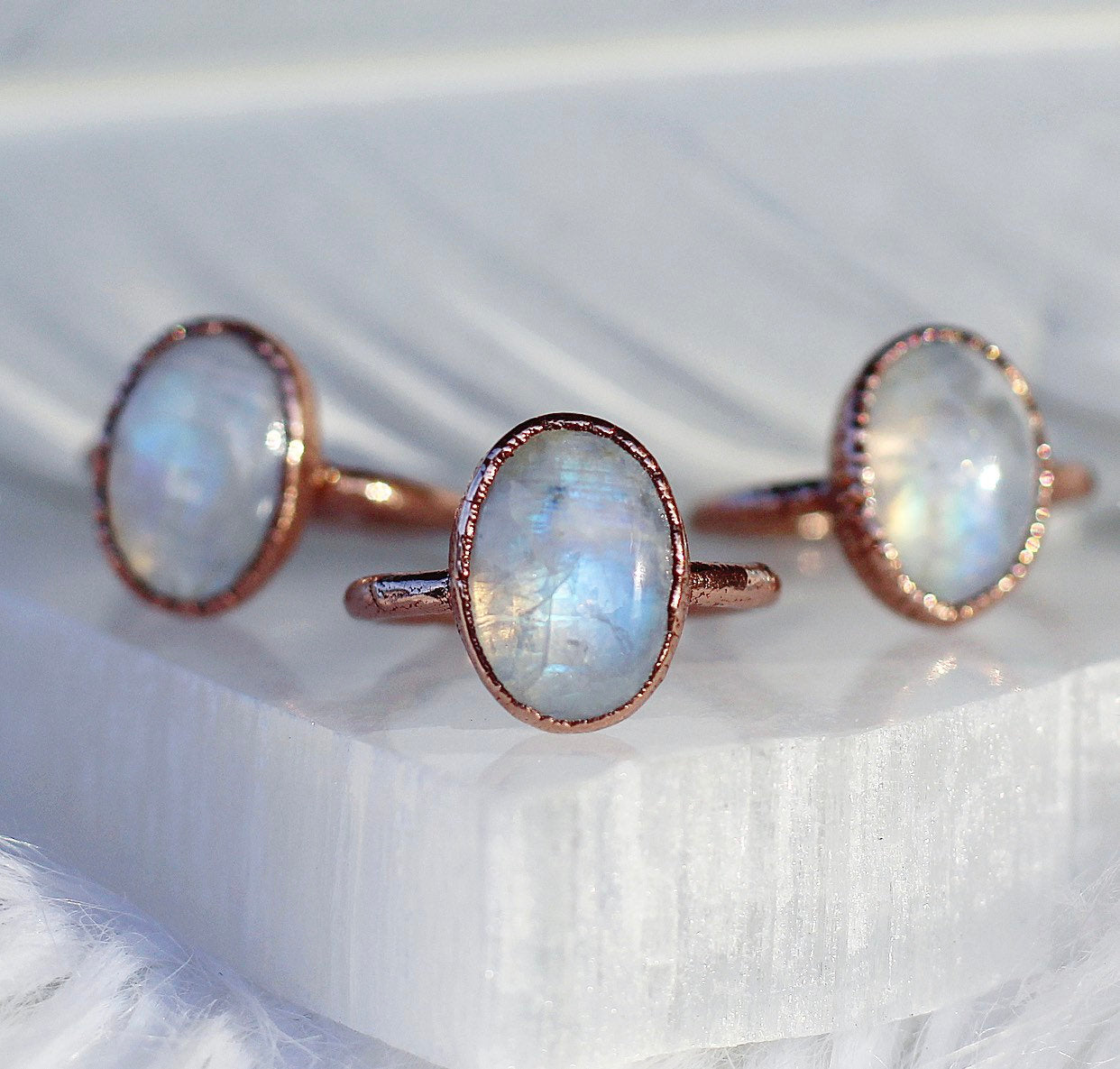 Moonstone Oval Ring, Moonstone Raw Stone, Big Raw Moonstone Ring, Rainbow Moonstone Ring, Moonstone Copper Ring, Raw Chunky Stone Ring