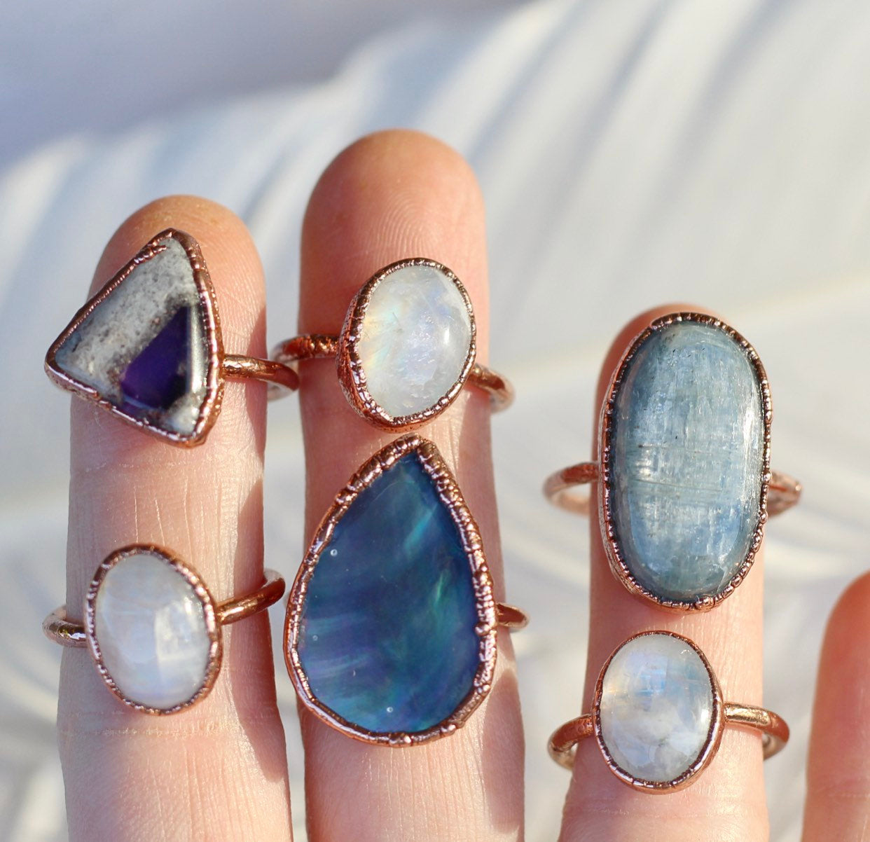 Moonstone Oval Ring, Moonstone Raw Stone, Big Raw Moonstone Ring, Rainbow Moonstone Ring, Moonstone Copper Ring, Raw Chunky Stone Ring