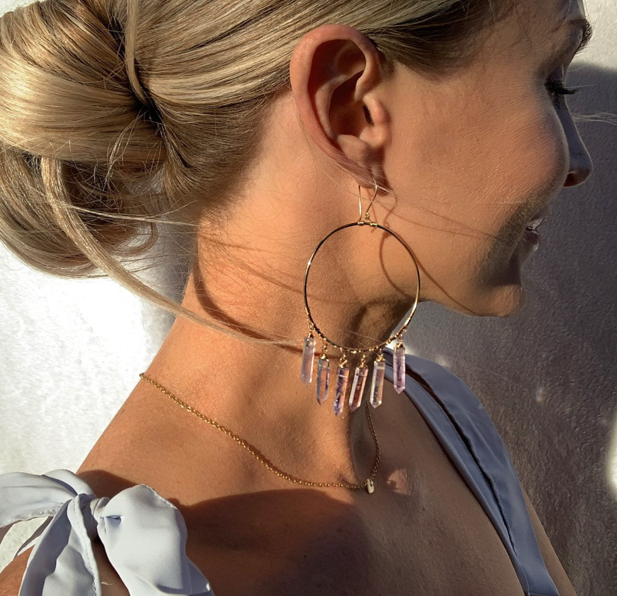 Boho Crystal Statement Earrings, Boho Chandelier Hoops, Crystal Point Statement Hoops, Healing Stone Earrings, Boho Gemstone Hoops