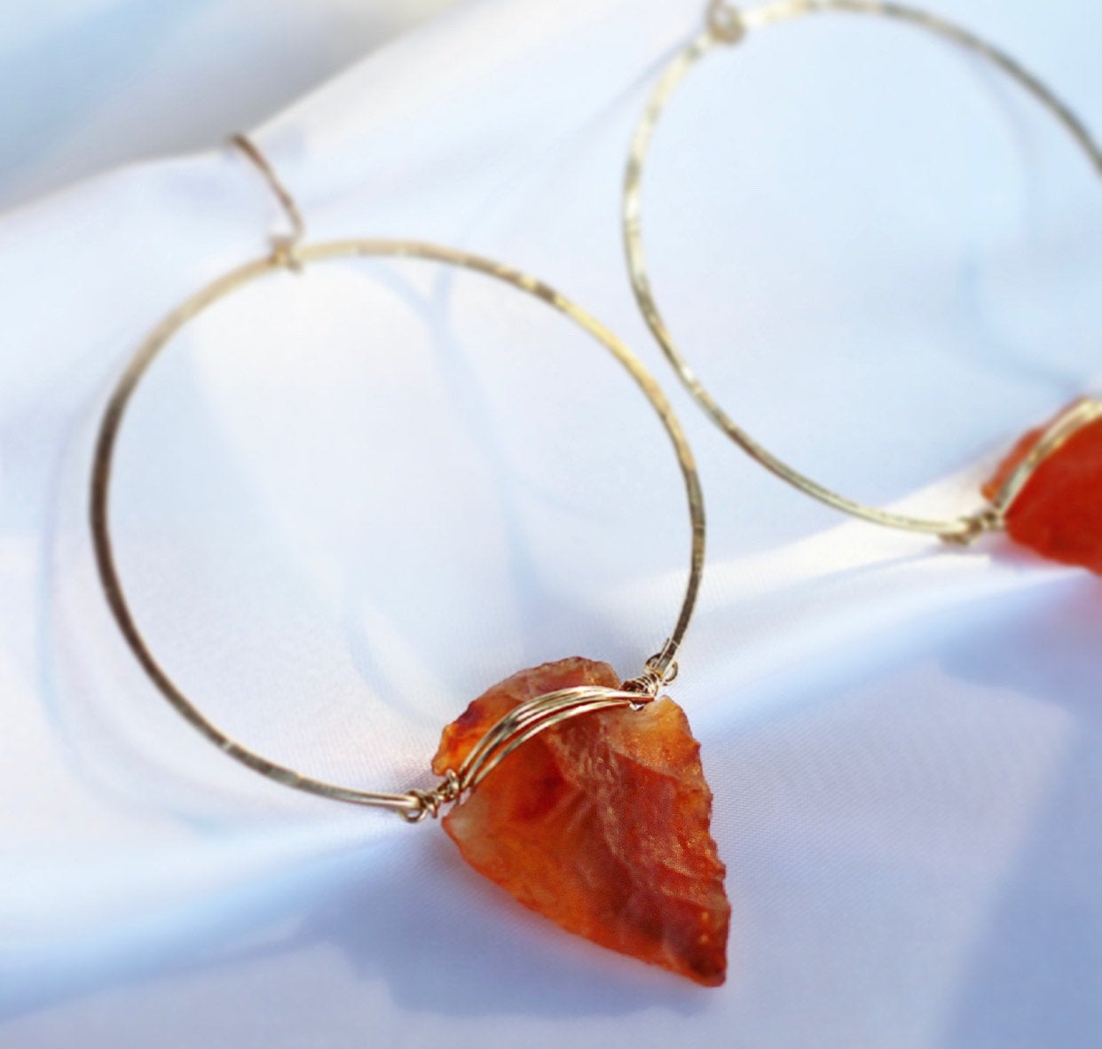 Raw Carnelian Hoop Earrings, Carnelian Arrowhead Hoops, Carnelian Crystal Earrings, Sacral Chakra Earrings, Bohemian Hoop Earrings, Boho