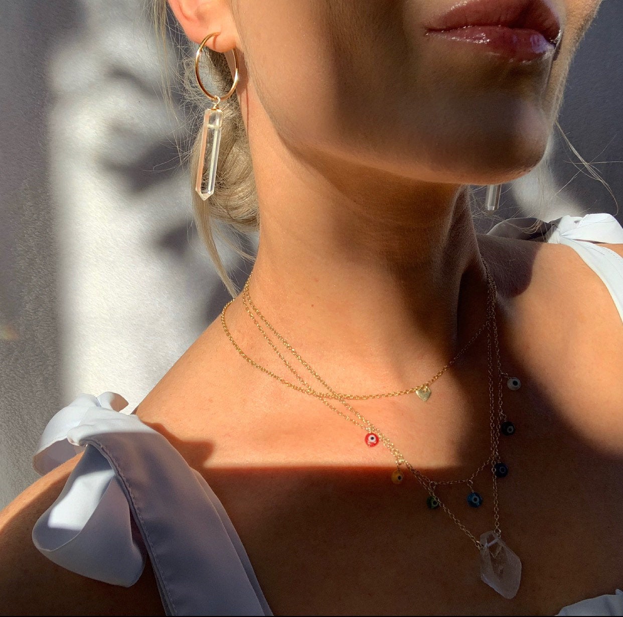 Crystal Quartz Huggie Hoop Earrings, Crystal Quartz Ear Huggies, Gold Filled Huggie Charm Earrings, Sterling Silver Quartz Hoops