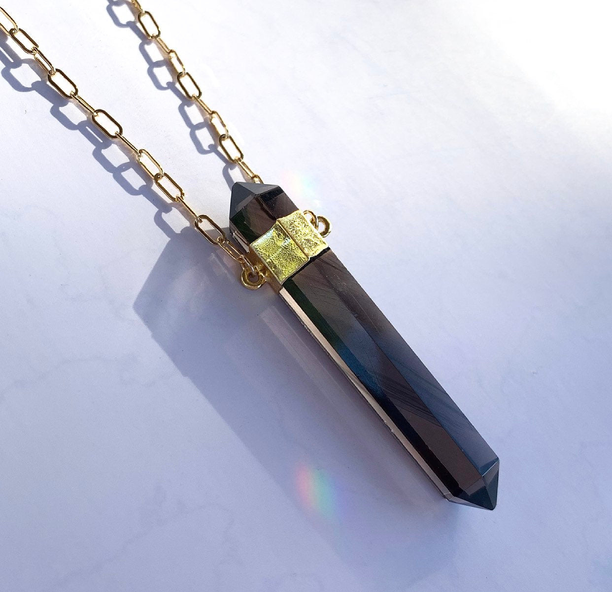 Smoky Quartz Point Necklace, Black Crystal Necklace, Smoky Quartz Point Pendant, Crystal Necklace Grounding, Protection Crystal Necklace