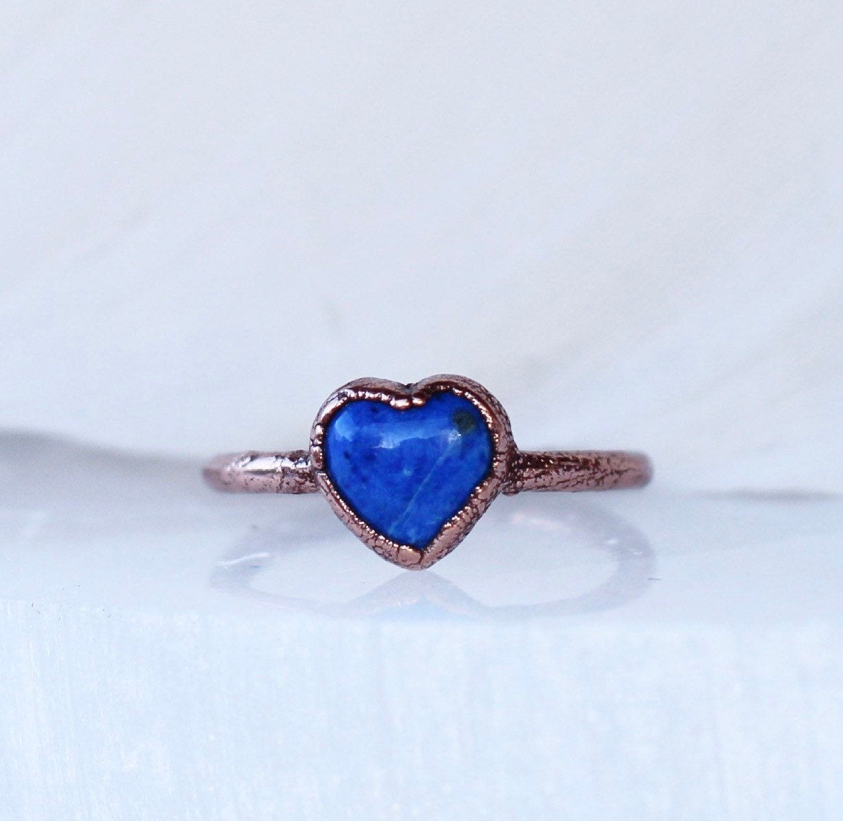 Lapis Lazuli Heart Ring, Blue Heart Stone Ring, Heart Gemstone Ring, Blue Heart Jewelry, Raw Lapis Lazuli Gemstone Jewelry, Gift for Her