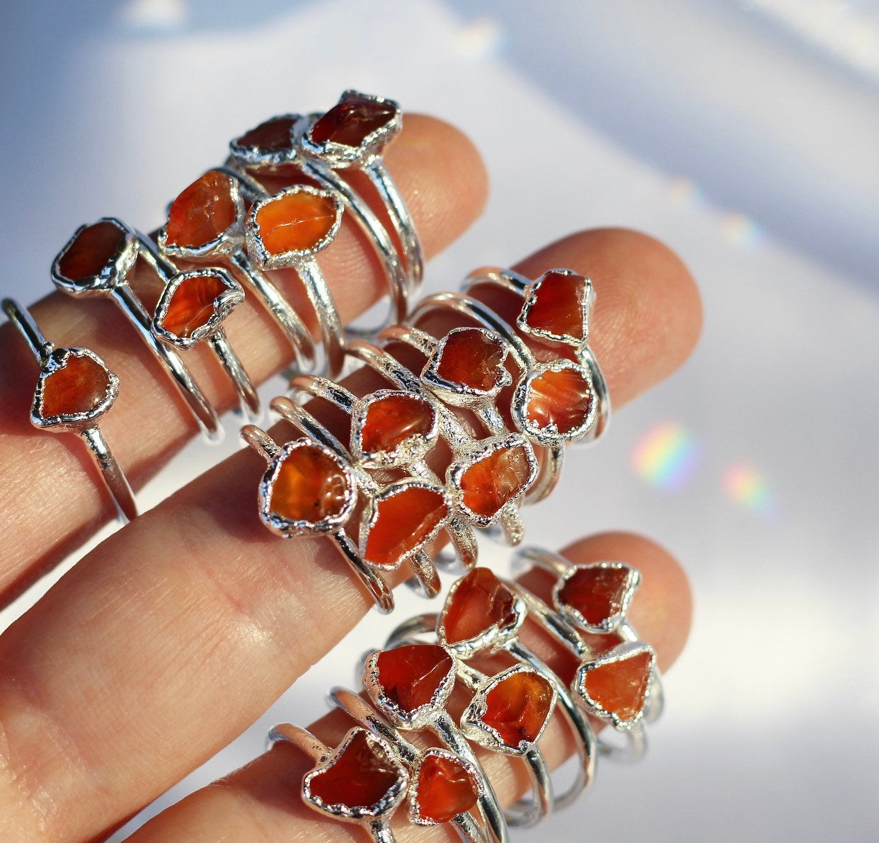 Silver Carnelian Ring, Raw Carnelian Gemstone Ring, Dainty Carnelian Jewelry, Delicate Carnelian Crystal Jewelry, Carnelian Stone Ring