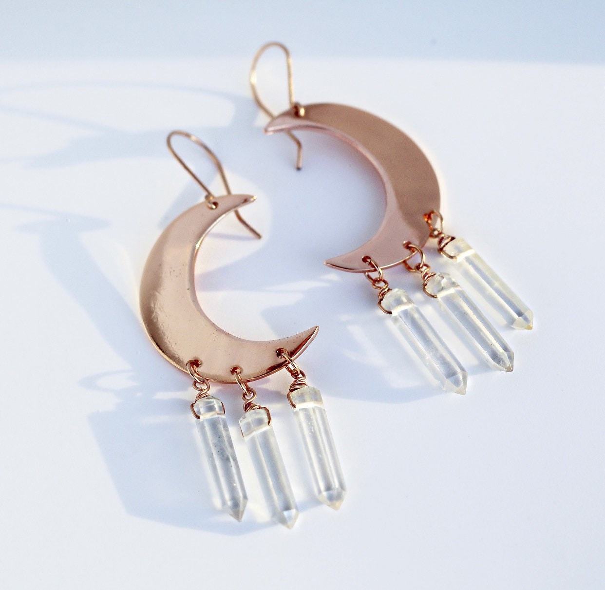 Crystal Moon Earrings, Celestial Statement Earrings, Bohemian Style Earrings, Moon Dangle Earrings, Hippie Style Earrings, Boho Earrings