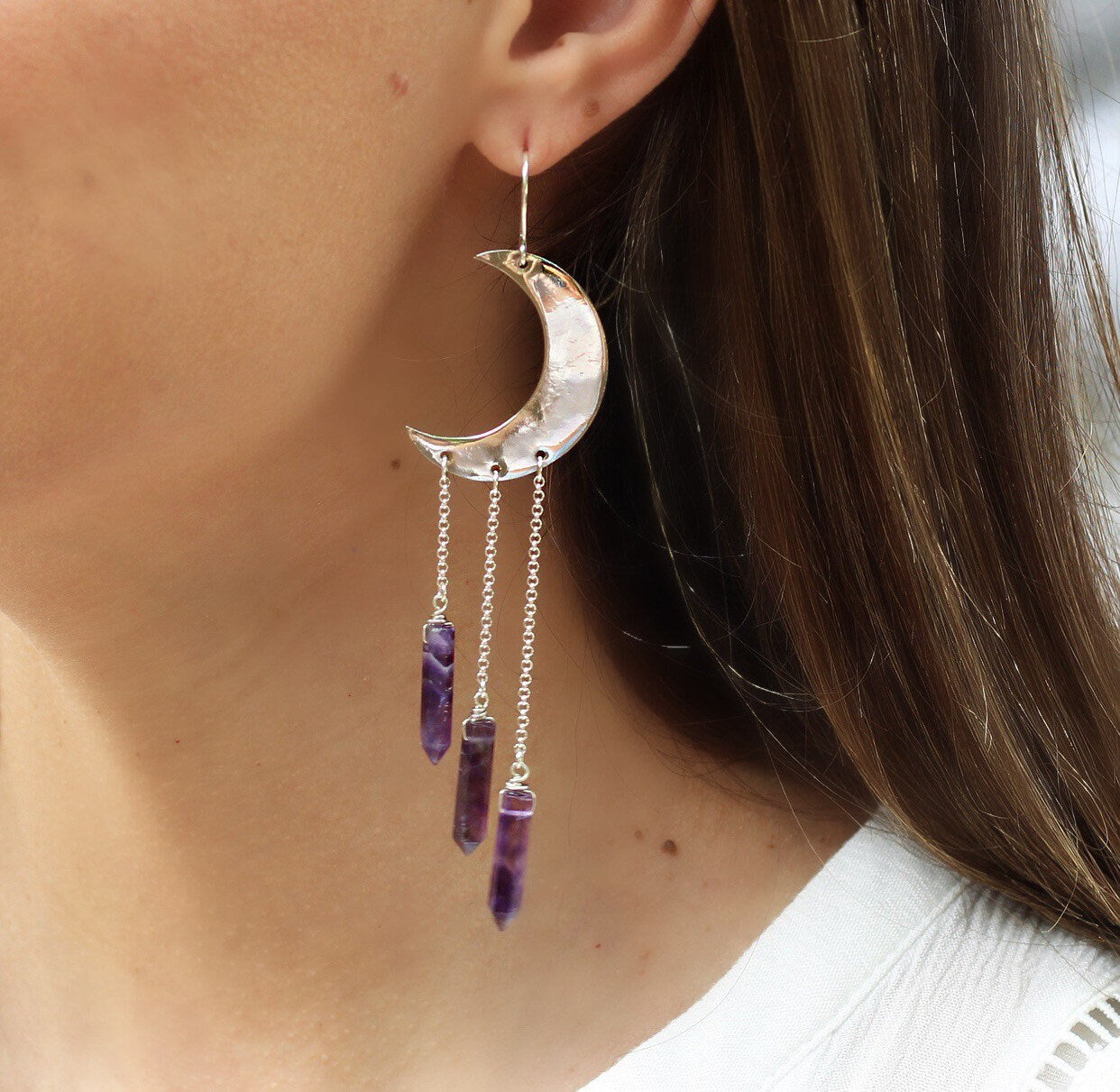 Celestial Moon Dangle Earrings, Celestial Crystal Earrings, Goddess Earrings, Moon Statement Earrings, Big Festival Earrings, Gypsy Earrings