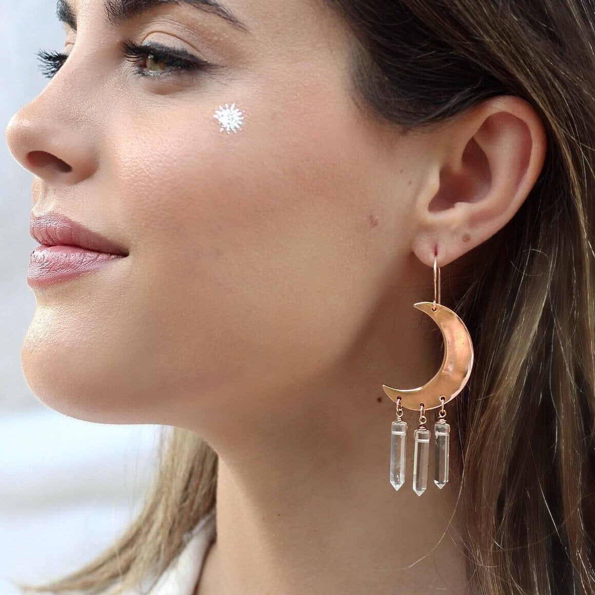 Moon Crystal Dangle Earrings in Gold, Rose Gold or Silver – Buddha