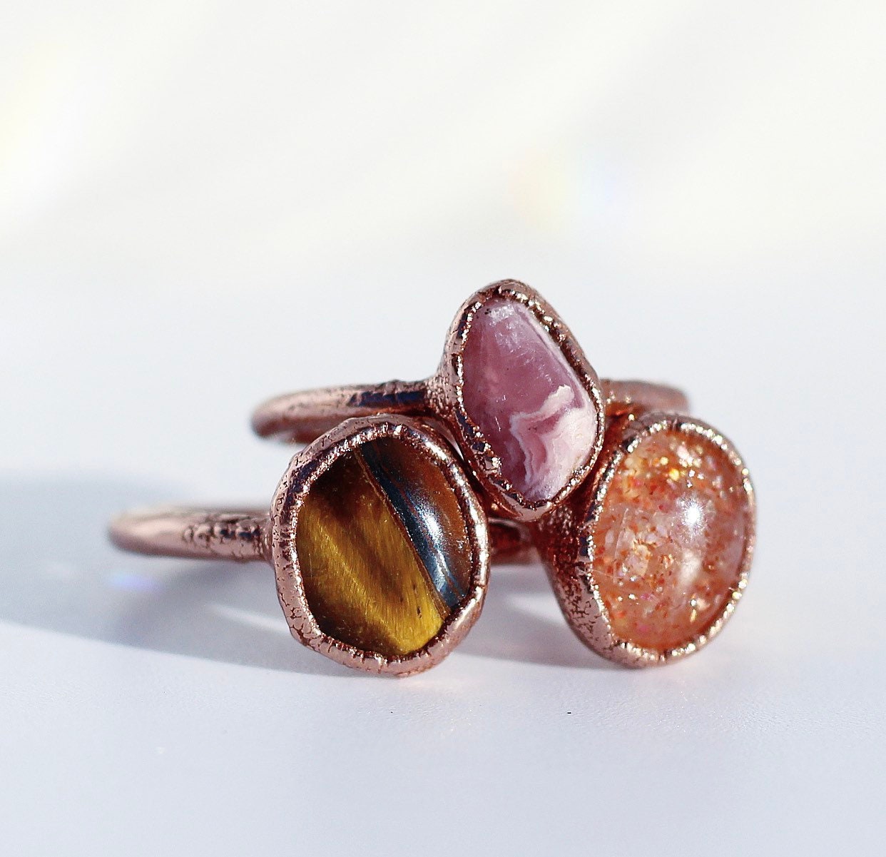 Sunstone Oval Ring, Natural Sunstone Ring, Raw Copper Ring, Orange Stone Ring, Copper Orange Crystal Ring, Sunstone Jewelry