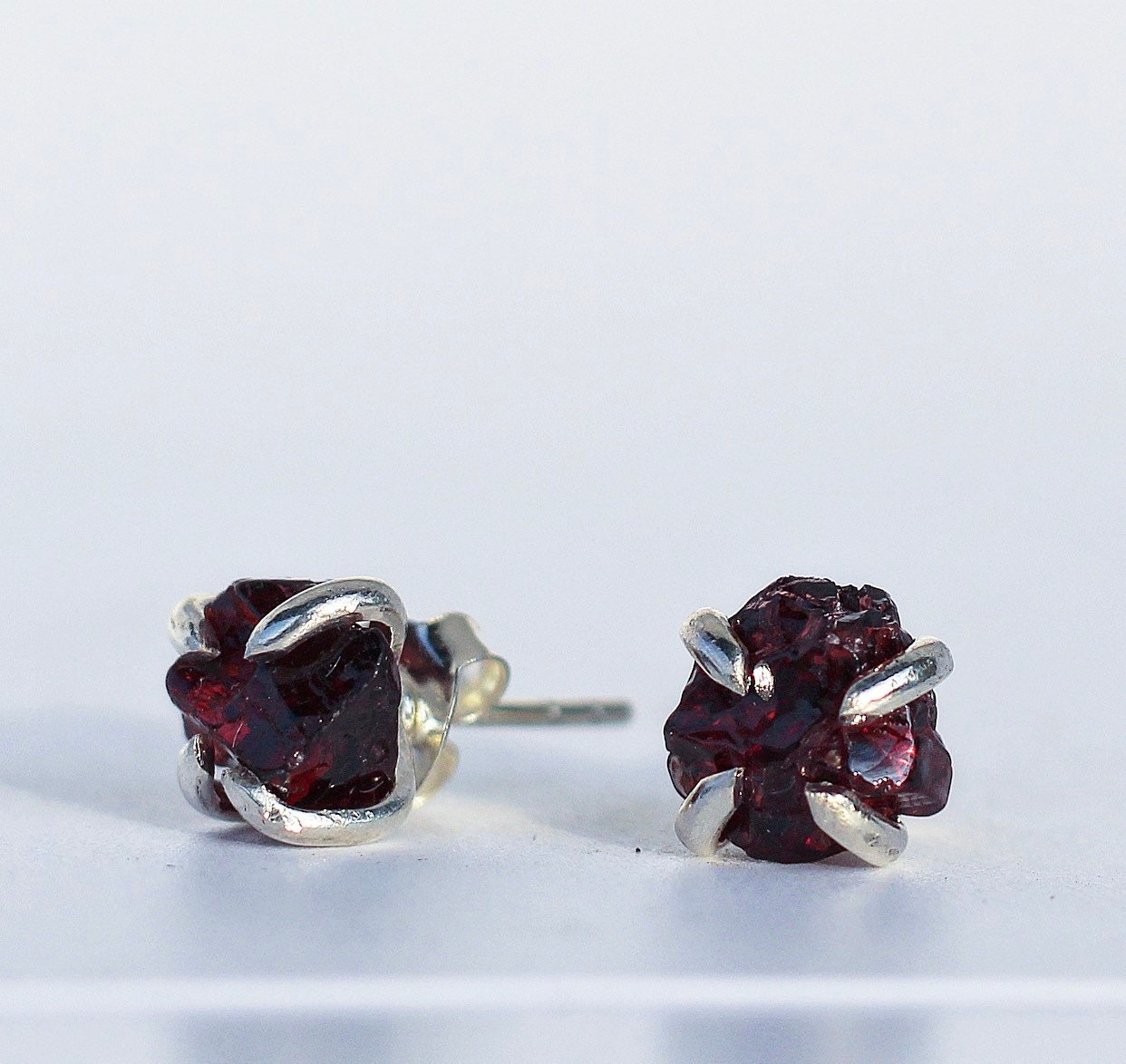 Raw Garnet Earrings, Raw Stone Stud Earrings, Raw Crystal Earrings, Raw Stone Jewelry, January Birthstone Earrings, Sterling Silver Earrings