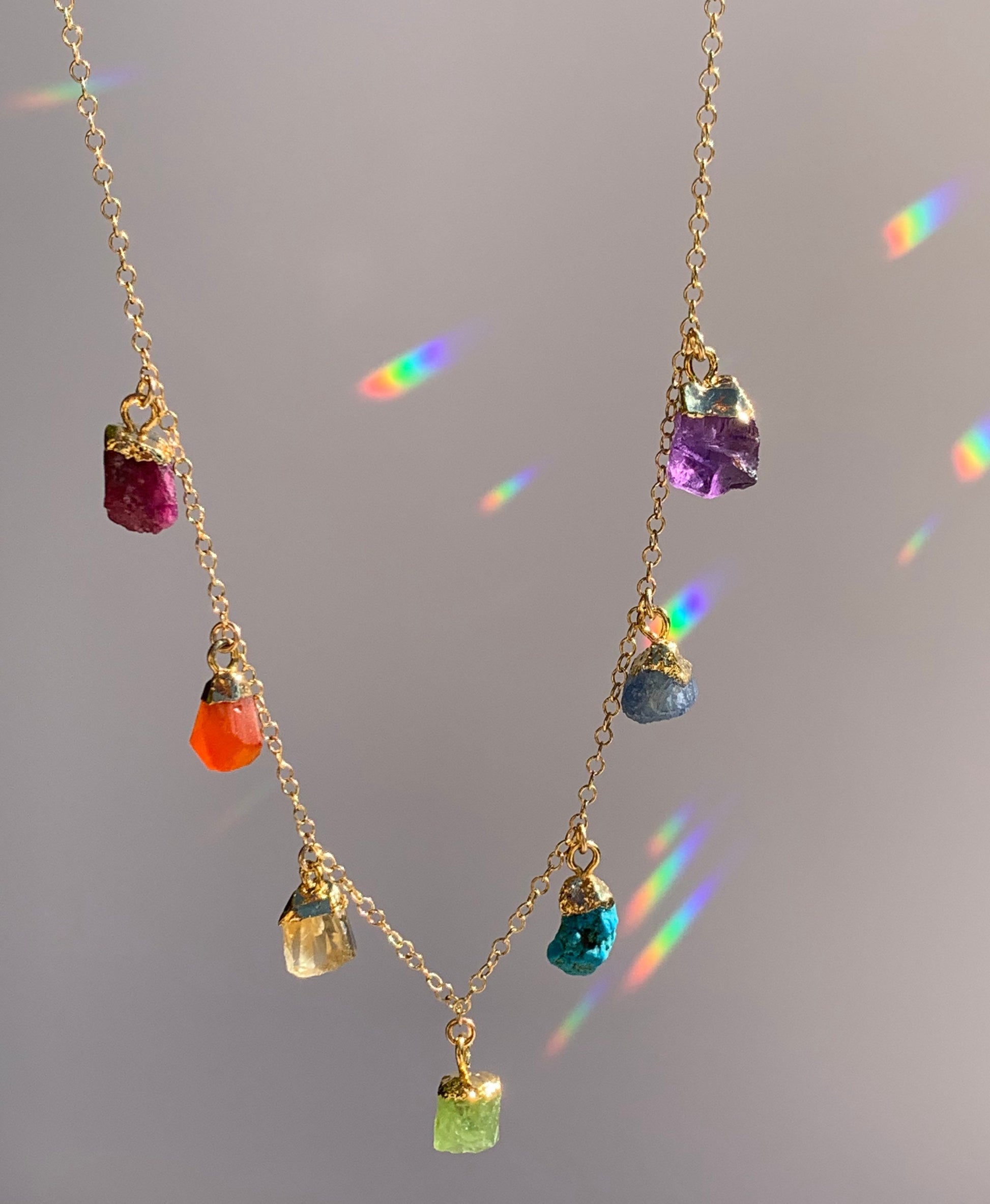 Raw Stone Chakra Necklace, Chakra Balancing Necklace, Raw Gemstone Necklace, Crystal Healing Necklace, Boho Chakra Necklace, Gift for Her