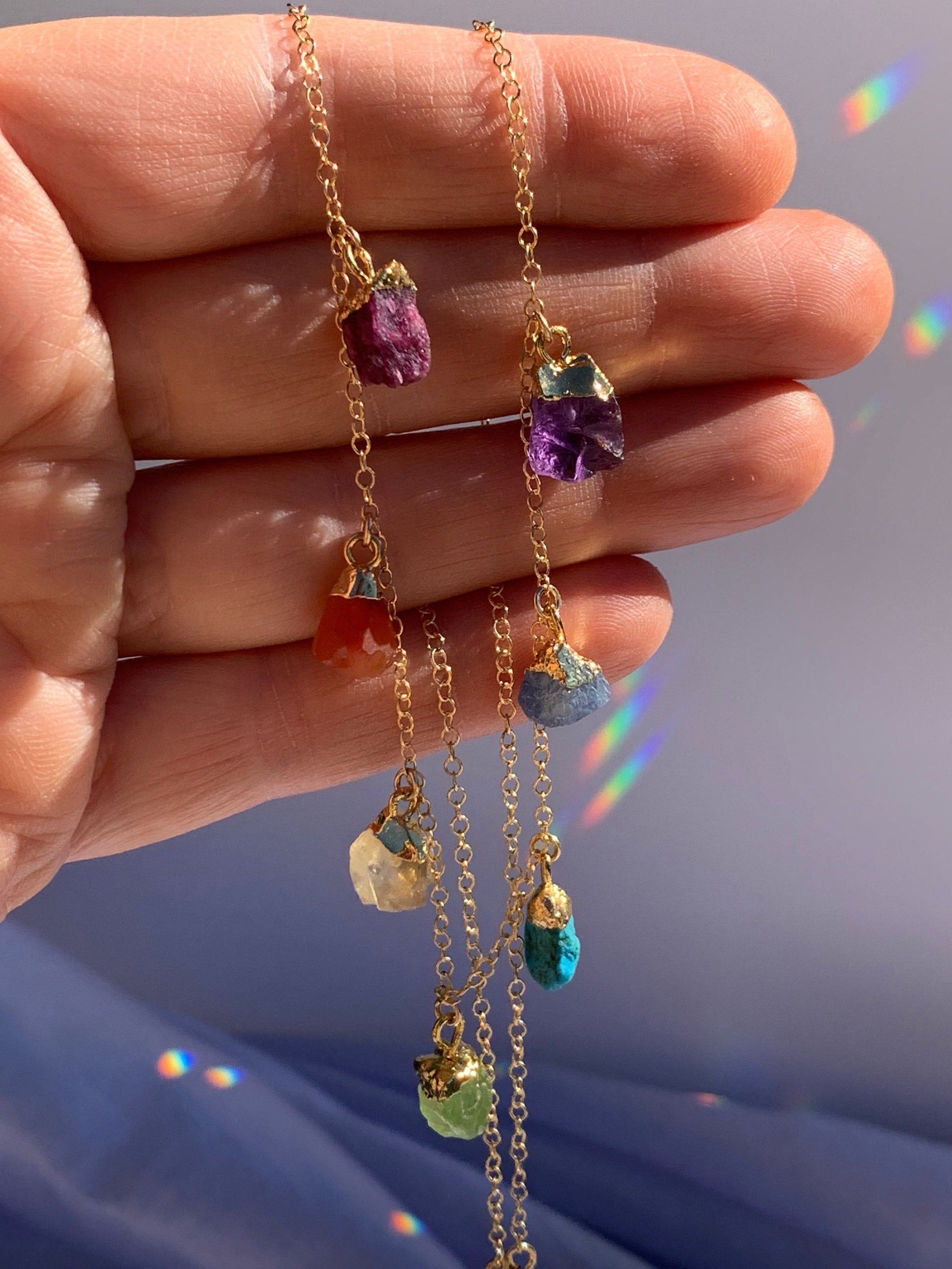 Raw Stone Chakra Necklace, Chakra Balancing Necklace, Raw Gemstone Necklace, Crystal Healing Necklace, Boho Chakra Necklace, Gift for Her