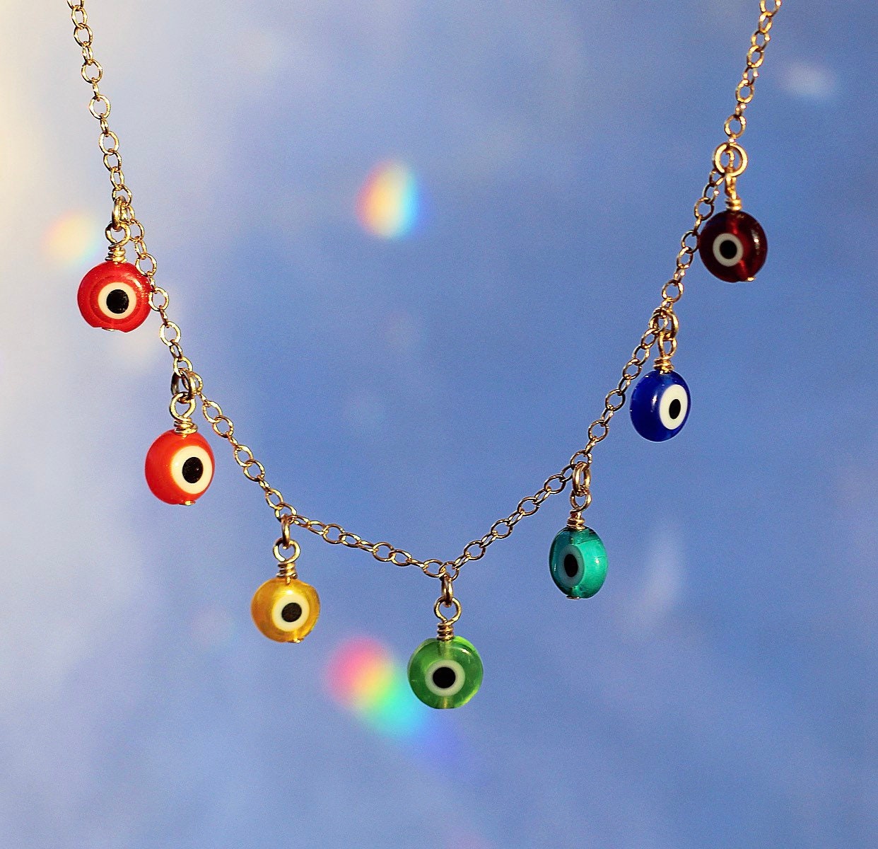 Evil Eye Rainbow Necklace, Protection Charm Necklace, Evil Eye Statement Necklace, Turkish Eye Necklace, Boho Eye Necklace, Spiritual Gift