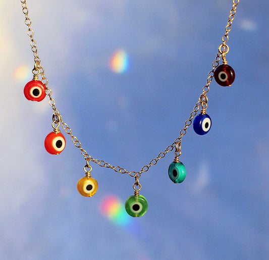 Evil Eye Rainbow Necklace, Protection Charm Necklace, Evil Eye Statement Necklace, Turkish Eye Necklace, Boho Eye Necklace, Spiritual Gift