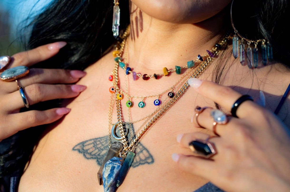 Evil Eye Rainbow Necklace, Protection Charm Necklace, Evil Eye Statement Necklace, Turkish Eye Necklace, Boho Eye Necklace, Spiritual Gift