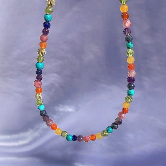 Beaded Rainbow Choker, Crystal Bead Choker, Simple Bead Necklace, Chakra Bead Necklace, Boho Choker Necklace