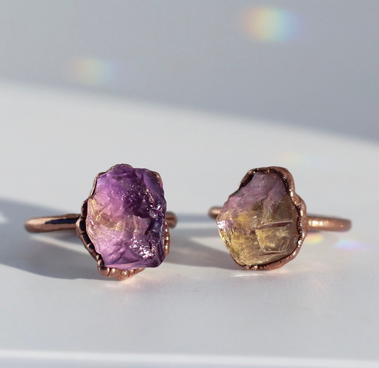 Raw Ametrine Ring, Ametrine Crystal Ring, Ametrine Stone Ring, Copper Ametrine Ring, Natural Stone Ring, Healing Crystal Accessories