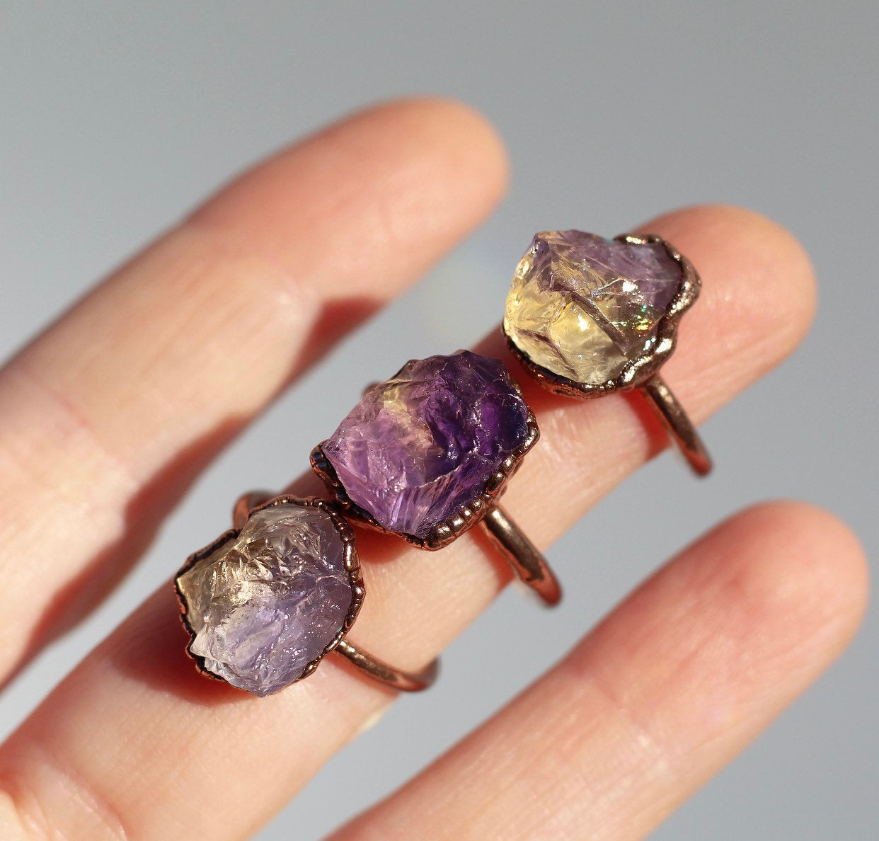 Raw Ametrine Ring, Ametrine Crystal Ring, Ametrine Stone Ring, Copper Ametrine Ring, Natural Stone Ring, Healing Crystal Accessories