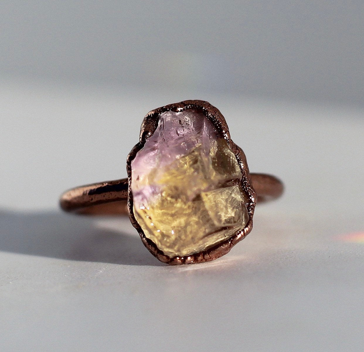 Raw Ametrine Ring, Ametrine Crystal Ring, Ametrine Stone Ring, Copper Ametrine Ring, Natural Stone Ring, Healing Crystal Accessories