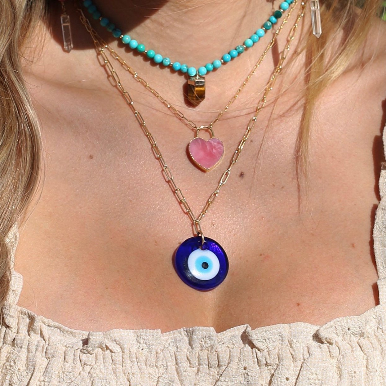 Large Evil Eye Necklace, Protection Charm Necklace, Glass Evil Eye Necklace, Turkish Glass Evil Eye Necklace, Blue Eye Pendant