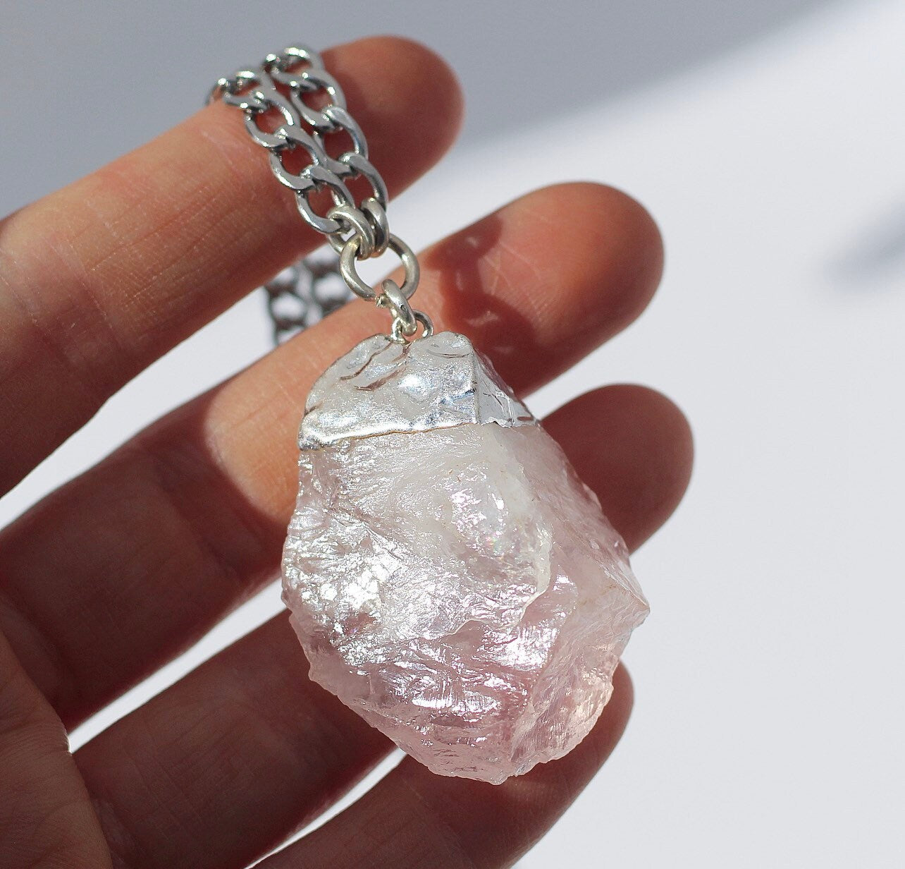 Extra Large Rose Quartz Necklace, Huge Raw Rose Quartz Pendant, Rose Quartz Crystal Pendant, Big Rose Quartz Nugget Necklace