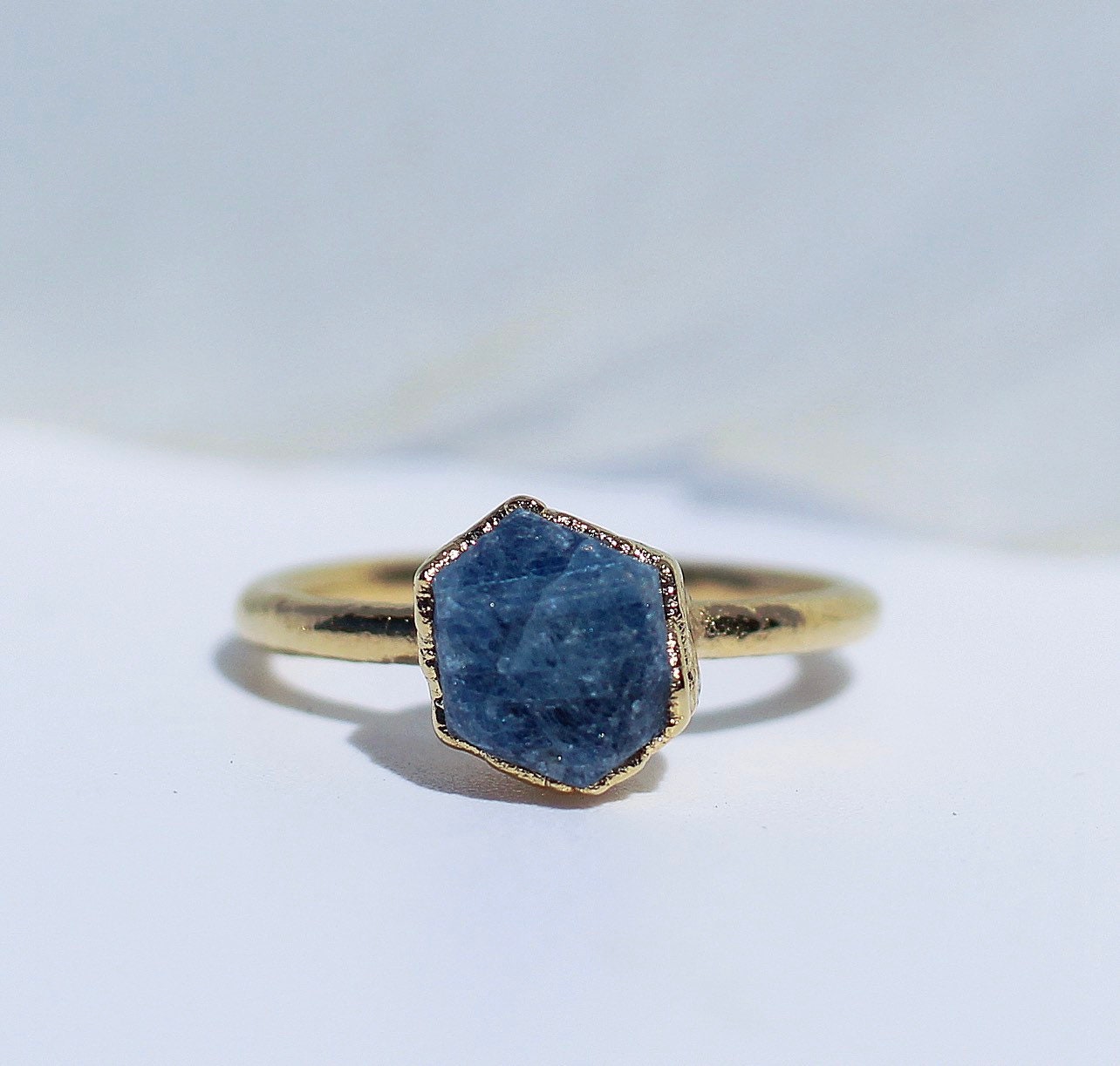 Raw Sapphire Ring in Gold, Stackable Birthstone Ring, September Birthstone Jewelry, Birthstone, September Birthday Gift, Rough Sapphire Ring