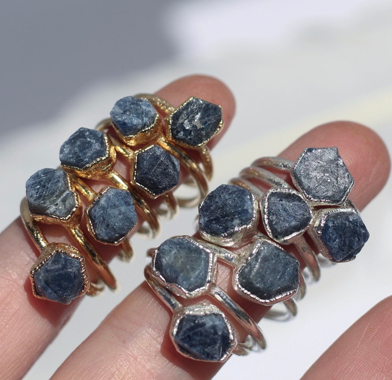 Raw Sapphire Ring in Silver, Rough Birthstone Ring, September Birthstone Gift Women, September Gift for Her, Rough Sapphire Stone Ring