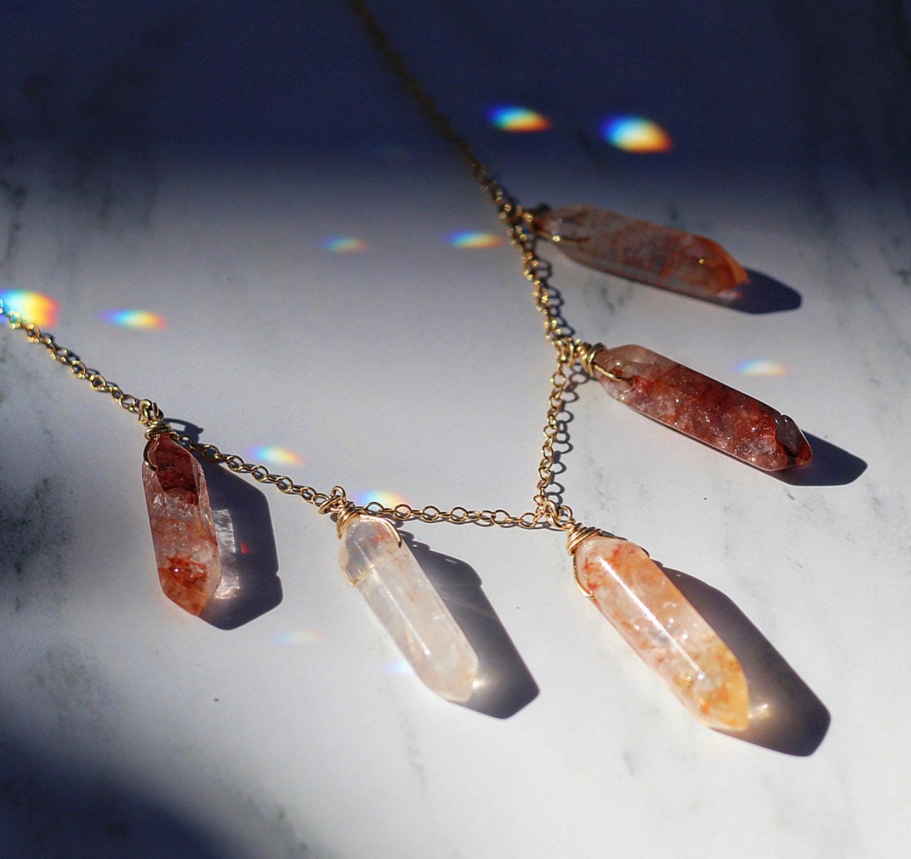 Hematoid Quartz Necklace, Multi Stone Raw Crystal Necklace, Boho Crystal Bib Necklace, Hematoid Crystal Healing Necklace