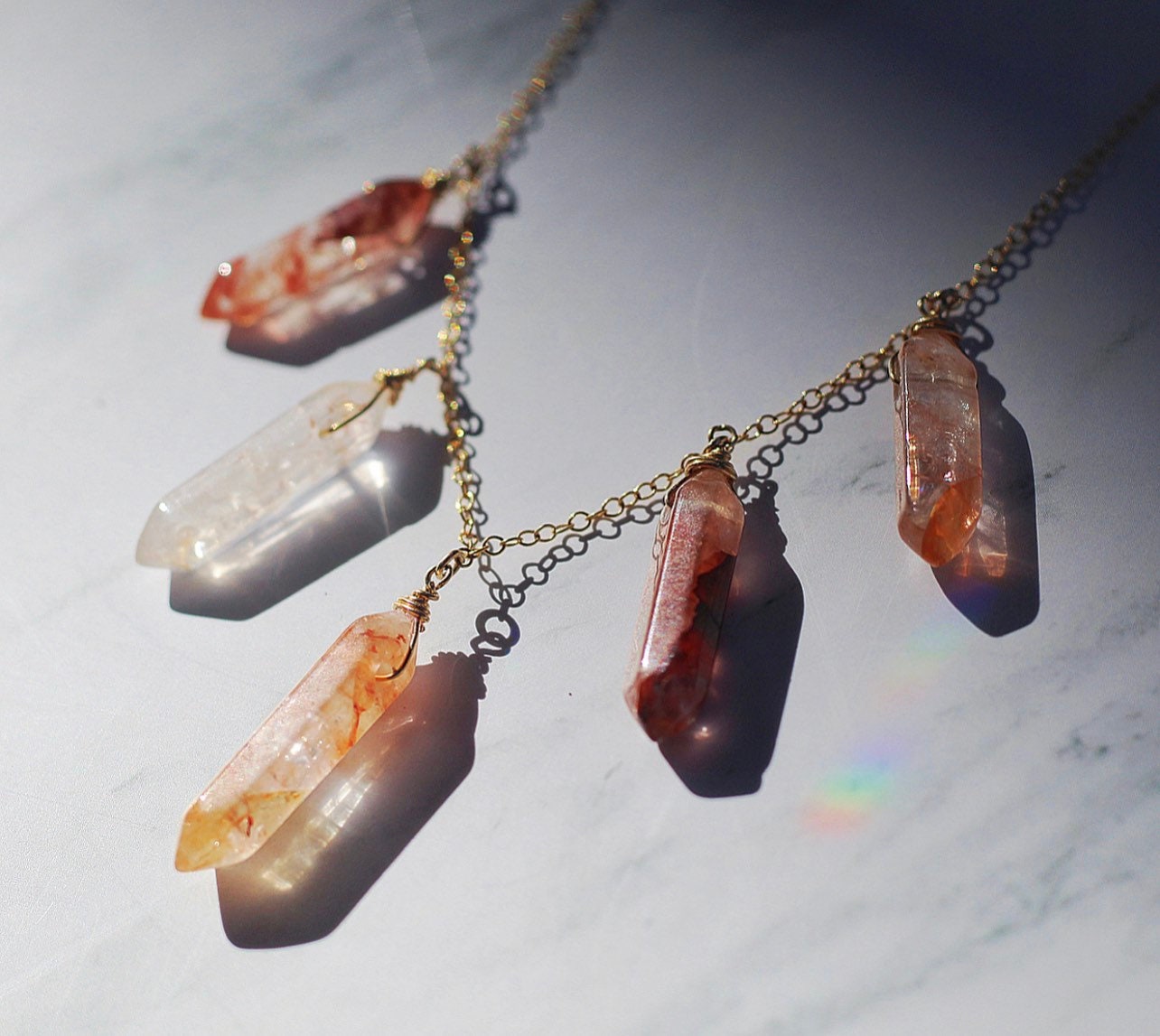 Hematoid Quartz Necklace, Multi Stone Raw Crystal Necklace, Boho Crystal Bib Necklace, Hematoid Crystal Healing Necklace