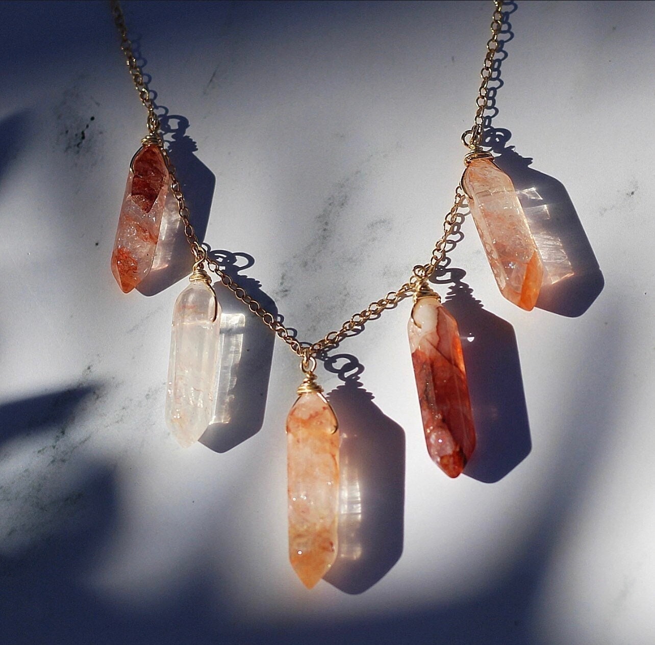 Hematoid Quartz Necklace, Multi Stone Raw Crystal Necklace, Boho Crystal Bib Necklace, Hematoid Crystal Healing Necklace