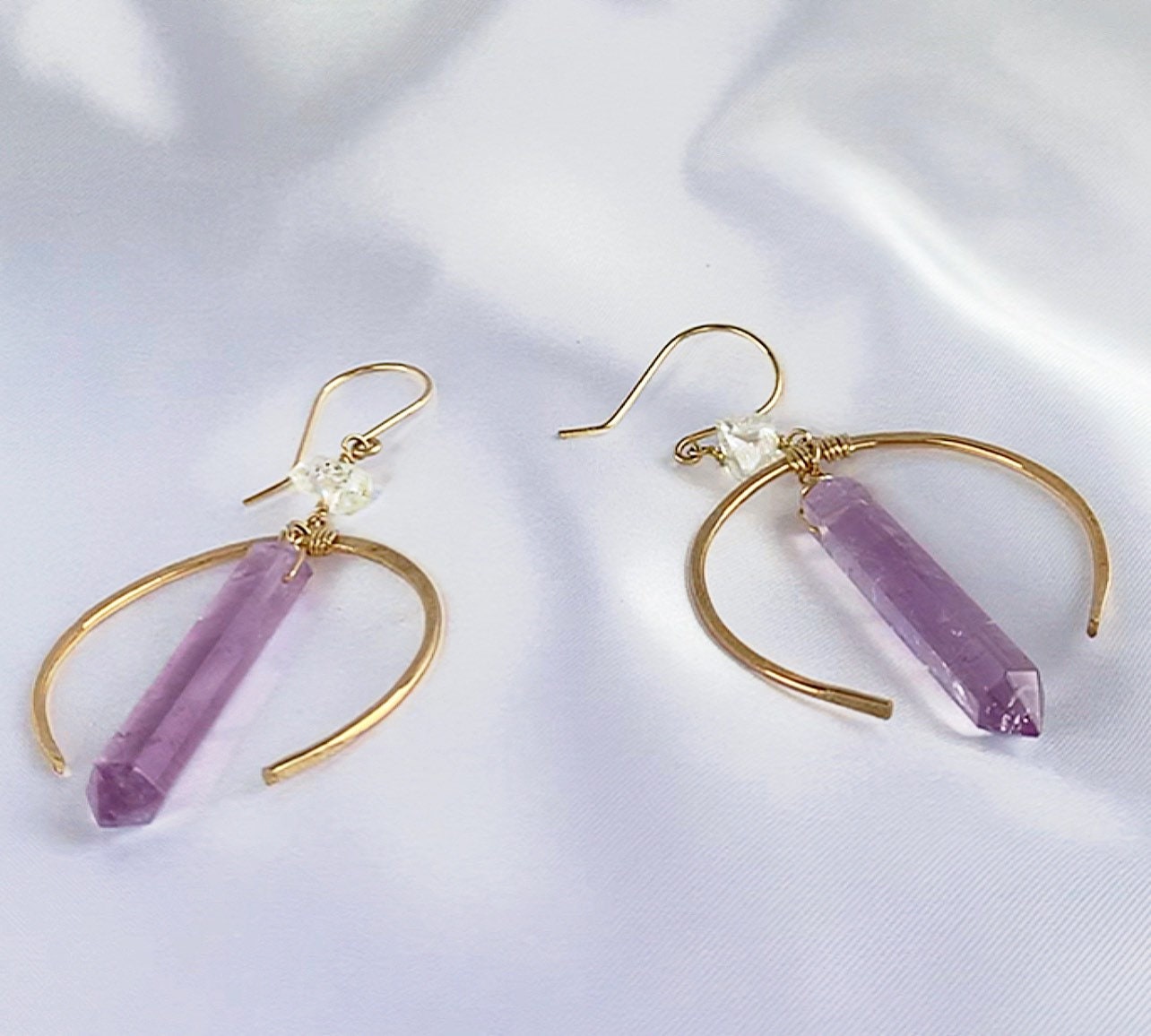 Crystal Moon Earrings, Gold Moon Hoops, Crystal Earrings, Crescent Moon Earrings, Moon Hoop Earrings, Healing Quartz Hoops, Gift for Her
