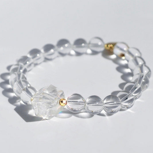 Crystal Quartz Healing Mala Bracelet, Clear Gemstone Stretch Bracelet, Quartz Crystal Stretchy Bracelet, Healing Gemstone Crystal Bracelet
