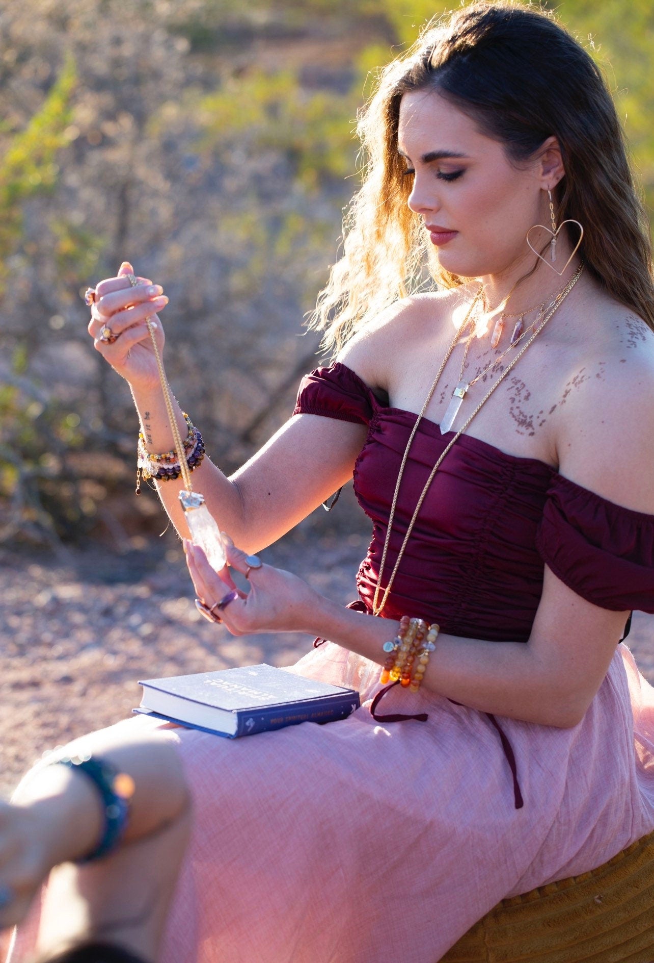 Hematoid Quartz Necklace, Multi Stone Raw Crystal Necklace, Boho Crystal Bib Necklace, Hematoid Crystal Healing Necklace