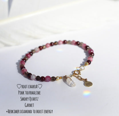 Chakra Crystal Bracelet, Delicate Crystal Bead Bracelet, Rainbow Stacking Bracelet, Raw Crystal Bead Bracelet, Chakra Jewelry
