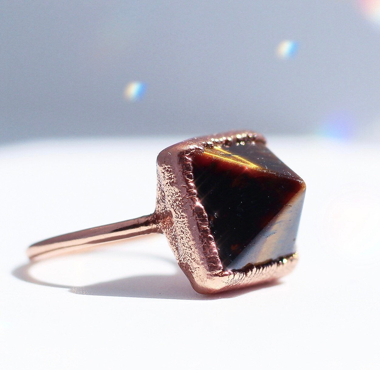 Tigers Eye Pyramid Ring, Tigers Eye Crystal Jewelry, Pyramid Crystal Ring, Money Stone Ring, Polished Tigers Eye Ring, Crystal Jewelry