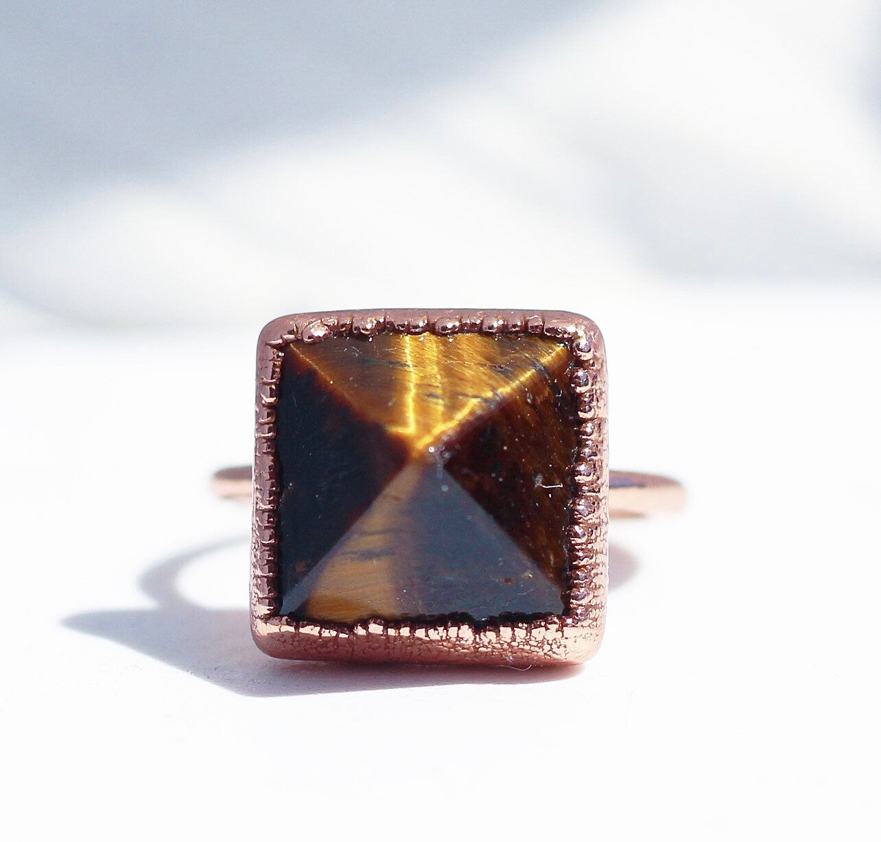 Tigers Eye Pyramid Ring, Tigers Eye Crystal Jewelry, Pyramid Crystal Ring, Money Stone Ring, Polished Tigers Eye Ring, Crystal Jewelry