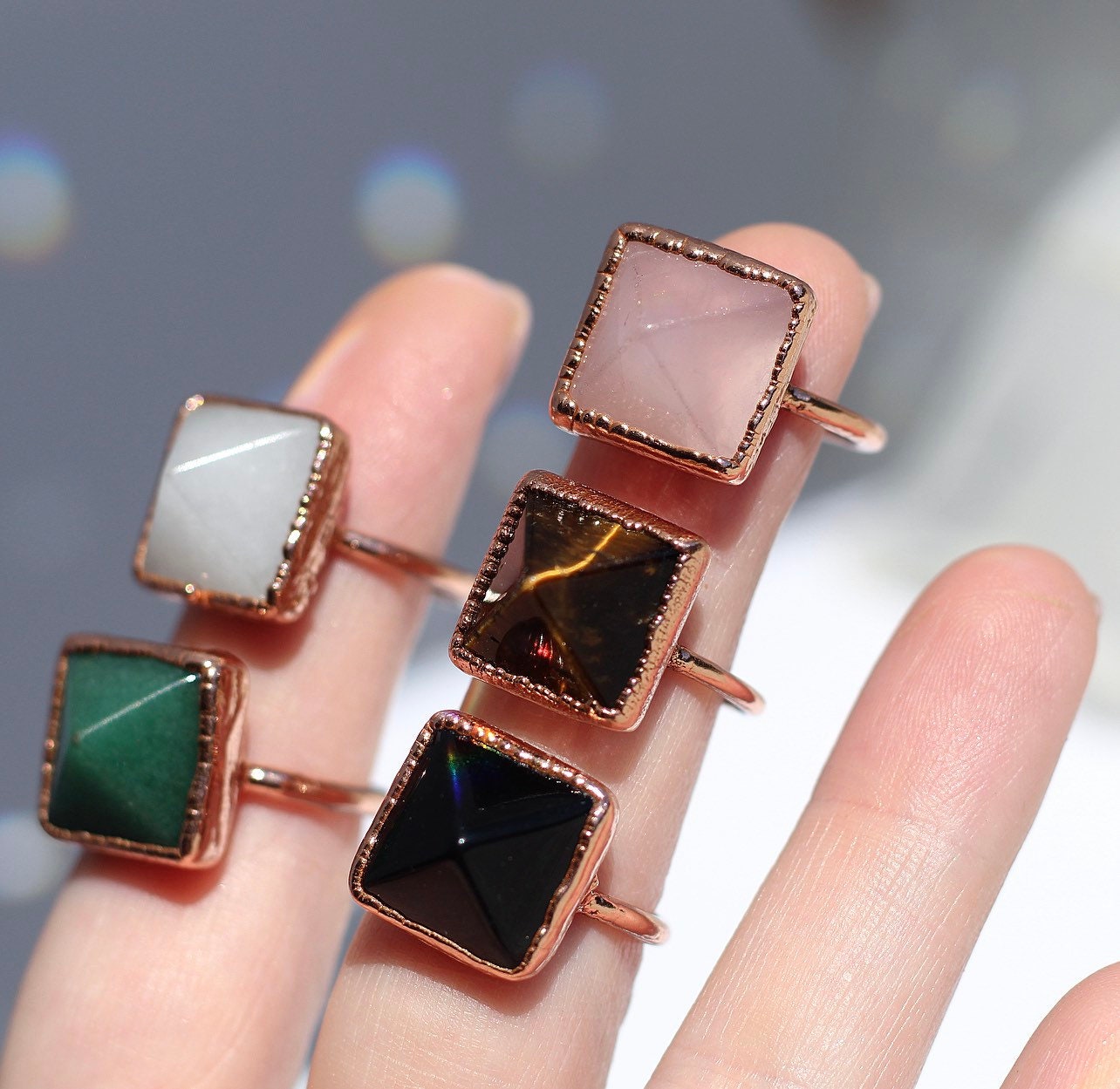 Milky Quartz Pyramid Ring, White Quartz Crystal Jewelry, Pyramid Crystal Ring, Clarity Stone Ring, Polished Crystal Quartz Ring