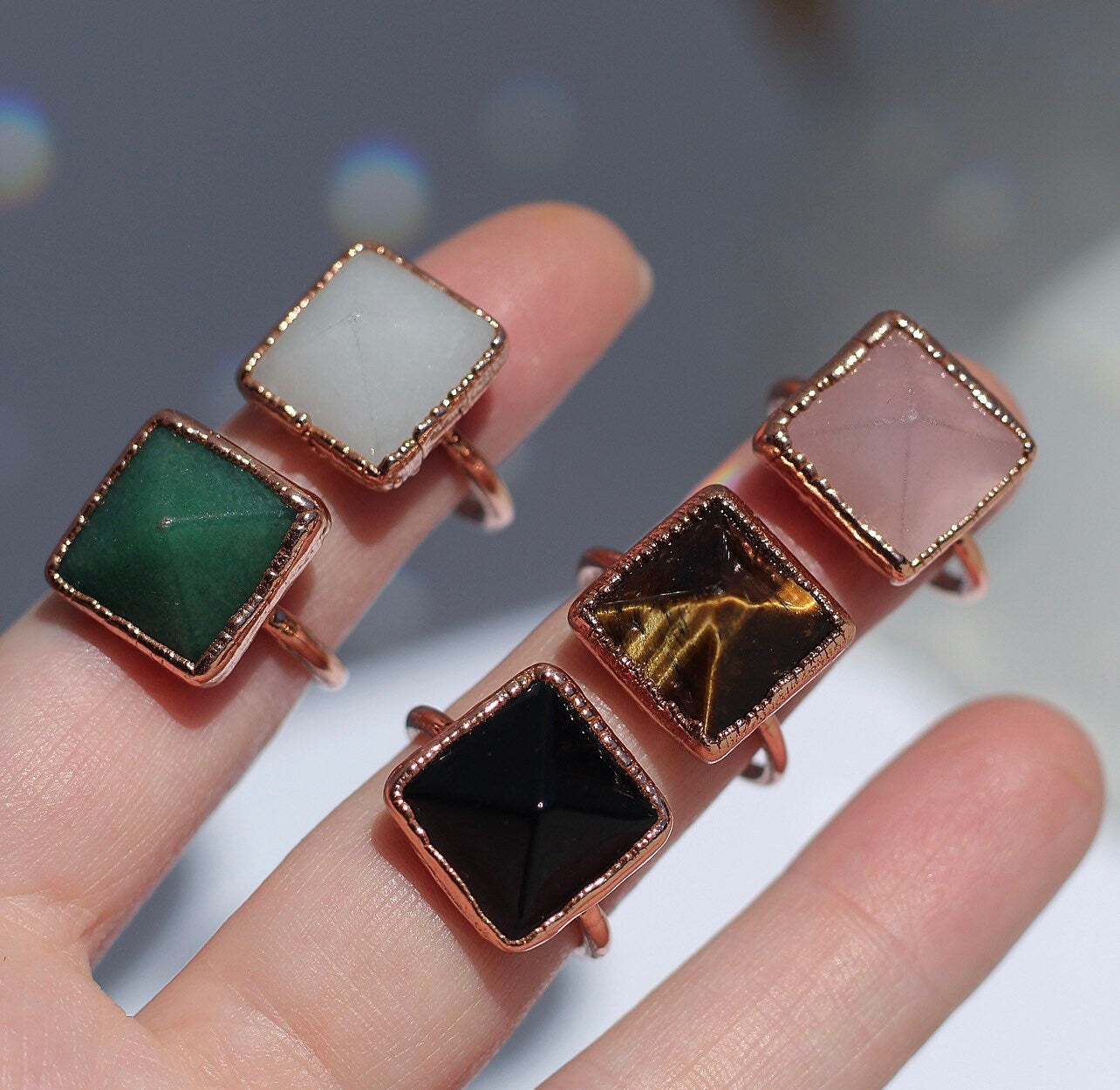 Tigers Eye Pyramid Ring, Tigers Eye Crystal Jewelry, Pyramid Crystal Ring, Money Stone Ring, Polished Tigers Eye Ring, Crystal Jewelry