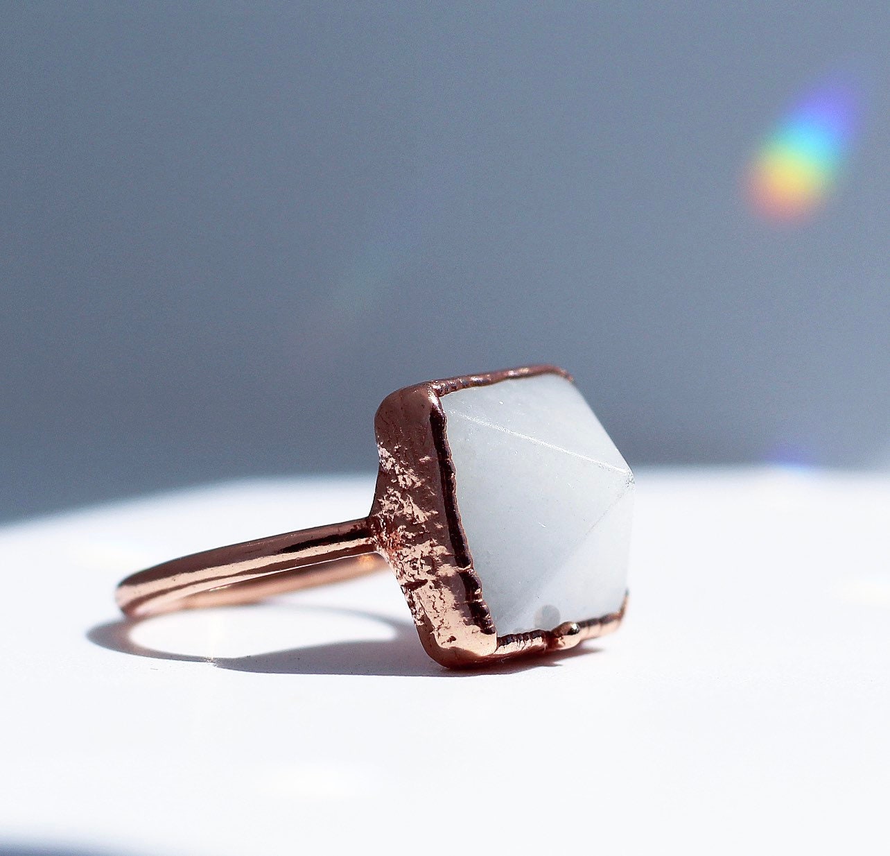 Milky Quartz Pyramid Ring, White Quartz Crystal Jewelry, Pyramid Crystal Ring, Clarity Stone Ring, Polished Crystal Quartz Ring