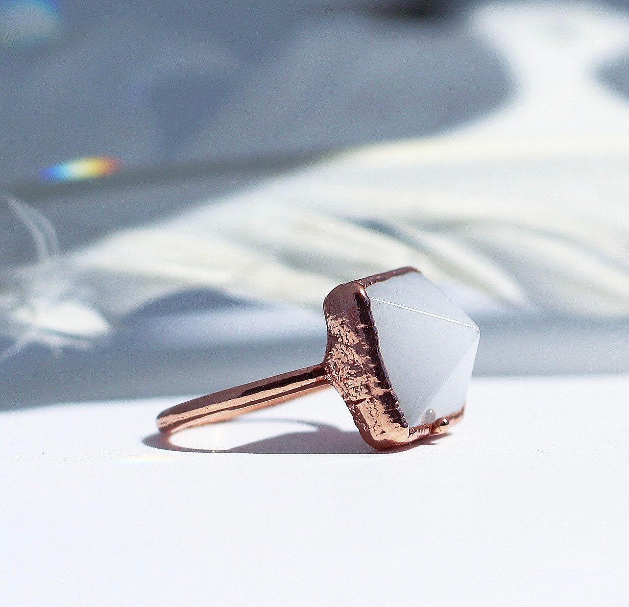 Milky Quartz Pyramid Ring, White Quartz Crystal Jewelry, Pyramid Crystal Ring, Clarity Stone Ring, Polished Crystal Quartz Ring